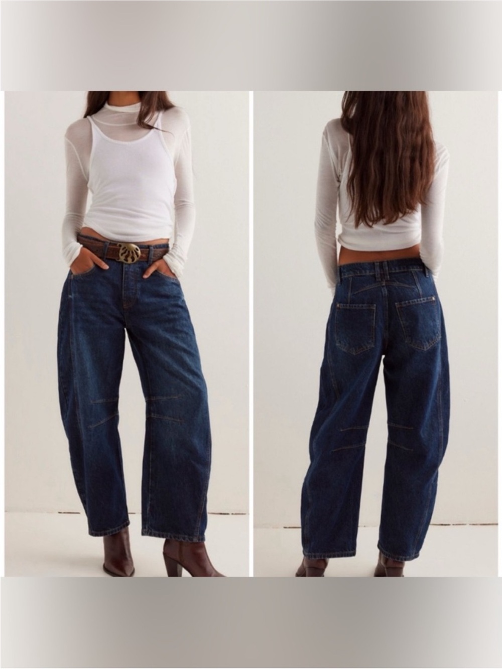 NWT Free People We The Free Good Luck Mid-Rise Barrel Jeans - Deep End Blue - 27